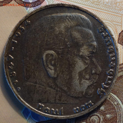5 рейхсмарок 1936г D 17.05.2023г в 22-00 - 1936 D Св аверс.JPG