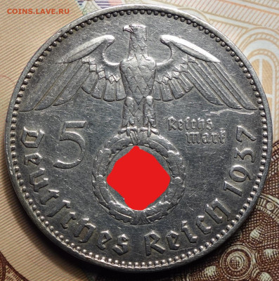 5 рейхсмарок 1937г J 17.05.2023г в 22-00 - 1937 J реверс (4)