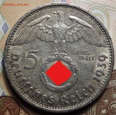 5 рейхсмарок 1939г Е 17.05.2023г в 22-00 - 1939 Е Св реверс (2)