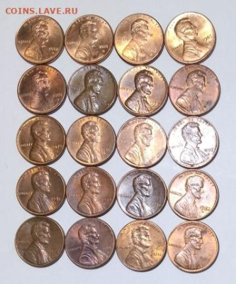 США: Одноцентовики 4 подборки Фикс - 1 ЦЕНТ 20шт Р  Зап