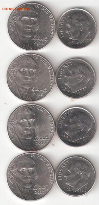 США 8 монет: Даймы,Никель 2014,15,16,17 все двор D Фикс - США Дайм,Никель 2014,15,16,17D p