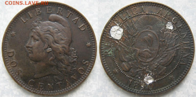 Аргентина 2 сентаво 1890 с напайкой  до 22-05-23 в 22:00 - Аргентина 2 сентаво 1890    B10
