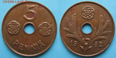 Финляндия 5 пенни 1942 до 28-05-23 в 22:00 - 18.38. -Финляндия 5 пенни 1942    168-ак3-3571