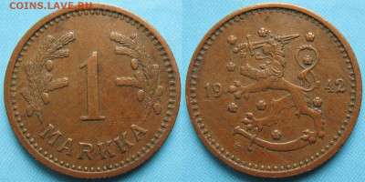 Финляндия 1 марка 1942 до 28-05-23 в 22:00 - 18.56. -Финляндия 1 марка 1942    3167