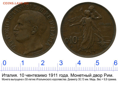 ЗАНИМАТЕЛЬНАЯ НУМИЗМАТИКА - Италия - 10 чентезимо 1911
