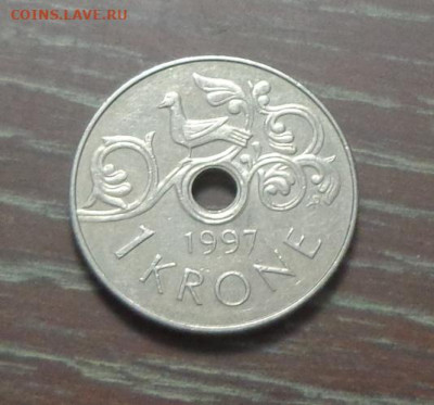 НОРВЕГИЯ - 1 крона 1997 Харальд V до 2.06, 22.00 - Норвегия 1 крона 1997_1.JPG
