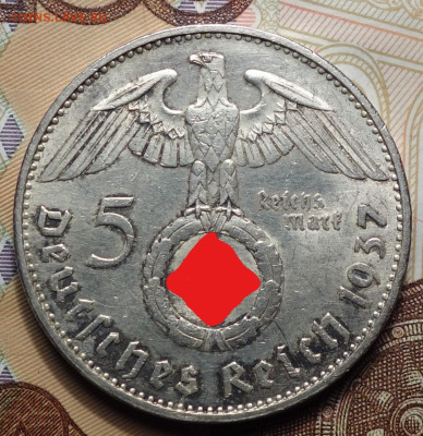 5 рейхсмарок 1937г G 07.06.2023г в 22-00 - 1937 G Св реверс (2)