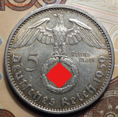 5 рейхсмарок 1939г A 07.06.2023г в 22-00 - 1939 А Св реверс