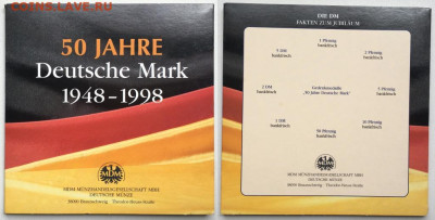набор ФРГ 50 лет Немецкой марке 1948 1998 UNC - nabor_frg_50_let_nemeckoj_marke_1948_1998_zheton_s_monetoj_unc_germanija_5_marok_1993_1994_pfennig