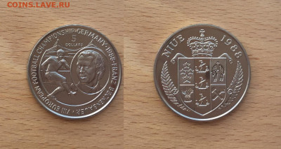 Иностранные монеты на разный материал - krona_shajba_niue_5_dollarov_1988_chempionat_evropy_futbol_frg_1988