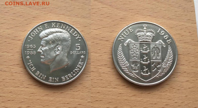 Иностранные монеты на разный материал - krona_shajba_niue_5_dollarov_1988_dzhon_kennedi