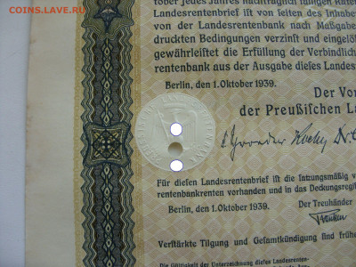 Облигация 1000 марок 3 рейх. 1939. Без заломов и перегибов. - SDC13255-1