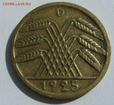 5 рейхспфеннигов 1925 D. С 1 рубля, шаг 1 рубль. - SDC13322