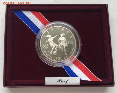 2 доллара 1996 S Олимпийские Игры Женский футбол ПРУФ - ssha_1_2_dollara_1996_50_centov_s_olimpijskie_igry_atlanta_zhenskij_futbol_pruf_sport_sertifikat