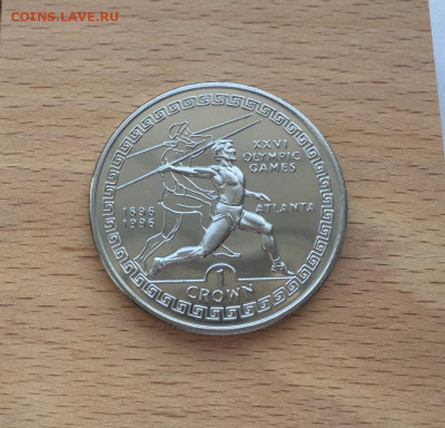 Крона Шайба Гибралтар 1 крона 1995 Метание Копья - krona_shajba_gibraltar_1_krona_1995_olimpijski_igry_atlanta_1996_metanie_kopja_olimpiada_sport