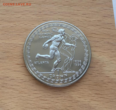 Шайба Гибралтар 1 крона 1995 Олимпийски Игры Метание диска - shajba_gibraltar_1_krona_1995_olimpijski_igry_atlanta_1996_metanie_diska_diskobol_olimpiada_sport
