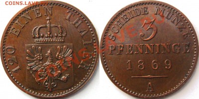 1 pfennig с еврейскими звёздами, шпильгельд - 3 pfenninge 1869