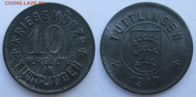 Нотгельды Германии. Обзорная тема. - 10 пф. 1917г. Туттлинген.JPG