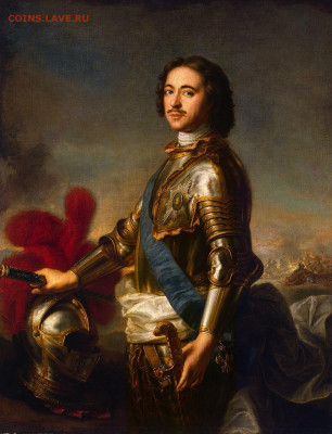 1 копейка 1712 года, БК. Всадник в плаще. R1 - Inconnu_d'après_J.-M._Nattier,_Portrait_de_Pierre_Ier_(musée_de_l’Ermitage)