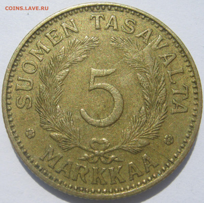 Финляндия 5 марок 1941 S герб Финляндии лев на сабле 14.7 - IMG_6358.JPG