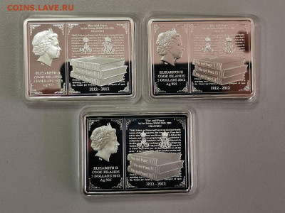 5 доллар 2012 О-ва Кука - Война и мир (3шт), Ag925, до 26.07 - Я Война и мир-3