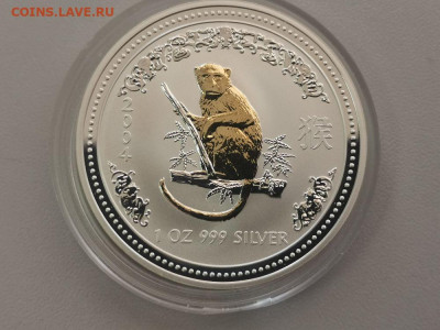 1дол 2004 Австралия -Обезьяна позол. Лунар1, Ag999, до 26.07 - ЯЯ Лунар обезьяна позол-1