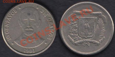 Доминиканская Республика 10 центаво 1981 до 25.12.2011 21-30 - Доминиканская Республика 10 центаво 1981