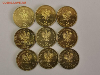 2 злотых Польша 2001 (полный к-кт 9шт), до 30.07 - 2001 9шт-2