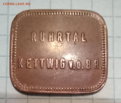 Квадратный жетон  с надписью 1 MARK RUNRTAL KETTWIG v.D. BR - 20230723_221005