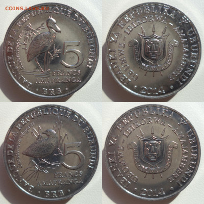 5 франков 2014 г. Бурунди - 6 шт.(Птицы) до 07.08.23 - Collage_20230805_010809