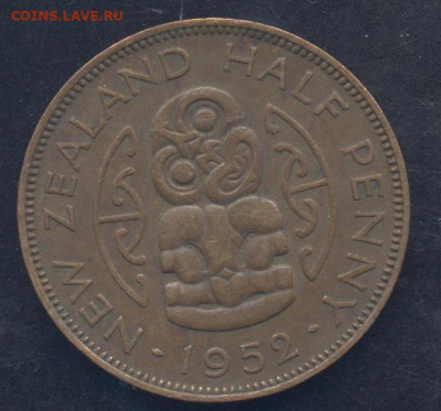 Новая Зеландия полпенни 1952 г.15.08.2023 г. 22 -00 МСК. - полпенни 1952