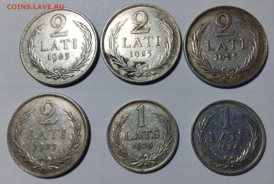 Латвия 2 лата 1925 (4 шт), 1 лат 1924 (2 шт) - 1-2