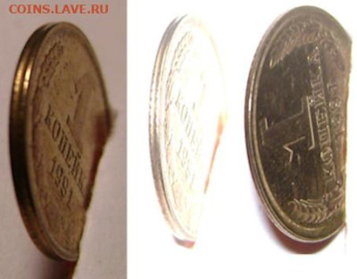 1 копейка 1991г.  Гурт - брак Грибок - наб