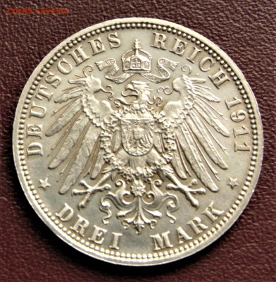 Бавария. 3 марки 1911, юбилейка. До 04.09. Есть блиц. - BAY-3-1911-.JPG