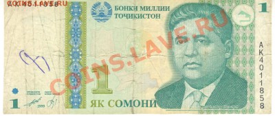 Разные боны... - 1 сомони 1999 Таджикистан а 001