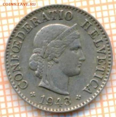 Швейцария 5 раппенов 1943 г., до 16.09.2023 г. в 22.00 по Мо - Швейцария 5 раппенов 1943 4 