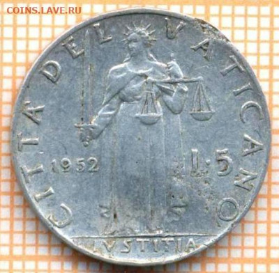 Ватикан 5 лир 1952 г., до 16.09.2023 г. в 22.00 по Москве - Ватикан 5 лир 1952 12