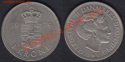 Дания 1 крона 1979 до 28.12.2011 21-30 - Дания 1 крона 1979