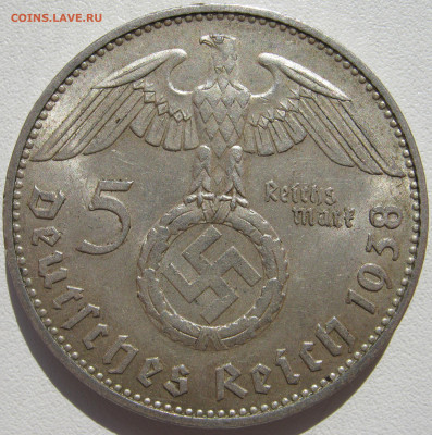  3 рейх 5 рейхсмарок 1938 J Гинденбург до 27.9 - IMG_6666.JPG