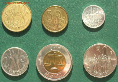 Набор монет Эфиопия 1, 5, 10, 25, 50 сантим, 1 быр до 01.10 - Эфиопия_1