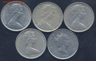 Фикс. Австралия, Н. Зеландия 5 центов 1966-1998 г.  30.09. 2 - Австралия 5 ц 1