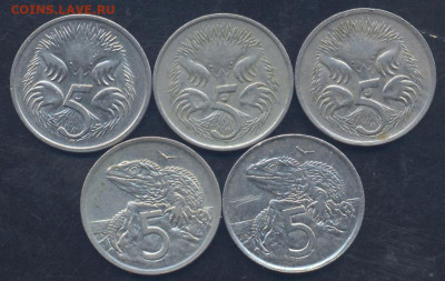 Фикс. Австралия, Н. Зеландия 5 центов 1966-1998 г.  30.09. 2 - Австралия 5 ц