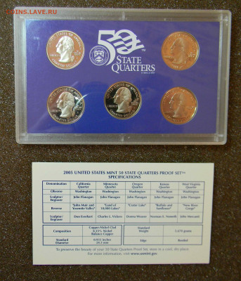 Годовой набор квотеров США 2005 "Штаты" (5 монет) Proof - DSCN5115.JPG
