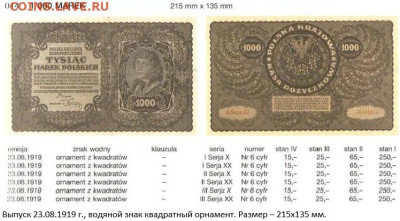 Польша 1000 марок август 1919 г. до 14.10 - 4в