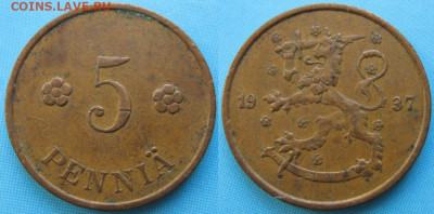 Финляндия 5 пенни 1937 до 20-10-23 в 22:00 - Финляндия 5 пенни 1937    166-к10-5110
