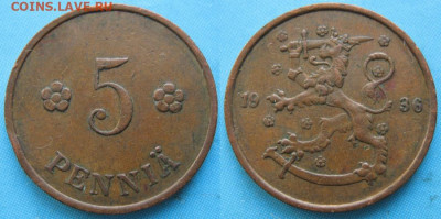 Финляндия 5 пенни 1936 до 21-10-23 в 22:00 - 16.48. -Финляндия 5 пенни 1936    166-к10-5115