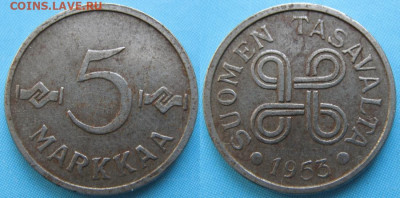Финляндия 5 марок 1953 до 23-10-23 в 22:00 - Финляндия 5 марок 1953    5200