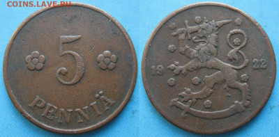 Финляндия 5 пенни 1922 до 23-10-23 в 22:00 - Финляндия 5 пенни 1922    166-к10-5118