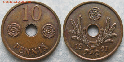 Финляндия 10 пенни 1941 до 24-10-23 в 22:00 - Финляндия 10 пенни 1941     180-к44-9919