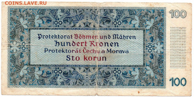 Протекторат Моравия 100 крон 1940 г. до 25.10 - 9